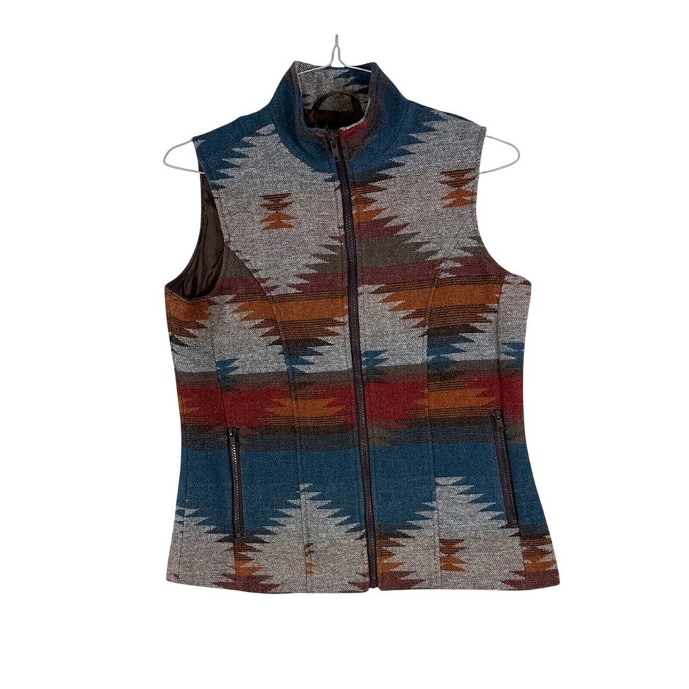 Cowgirl Legend Southwestern Aztec Wool Blend Zip Up Vest Blue Orange Small